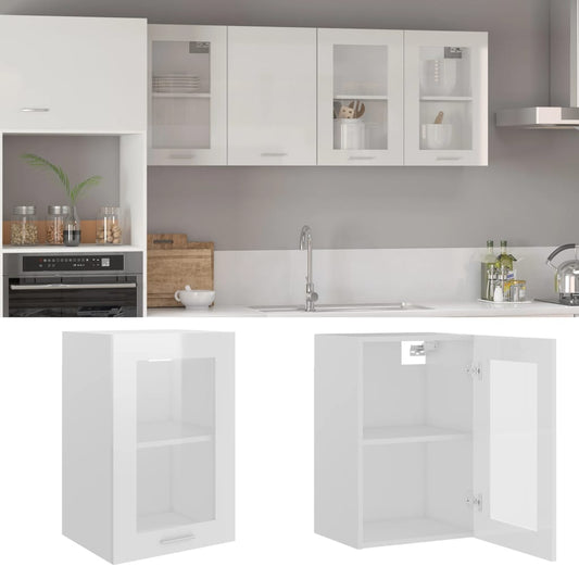 Berkfield Hanging Glass Cabinet High Gloss White 40x31x60 cm Engineered Wood