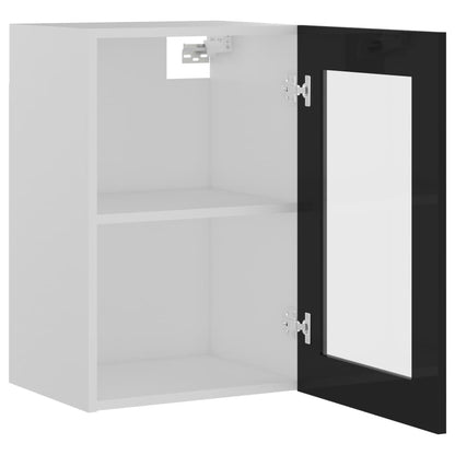 Berkfield Hanging Glass Cabinet High Gloss Black 40x31x60 cm Engineered Wood