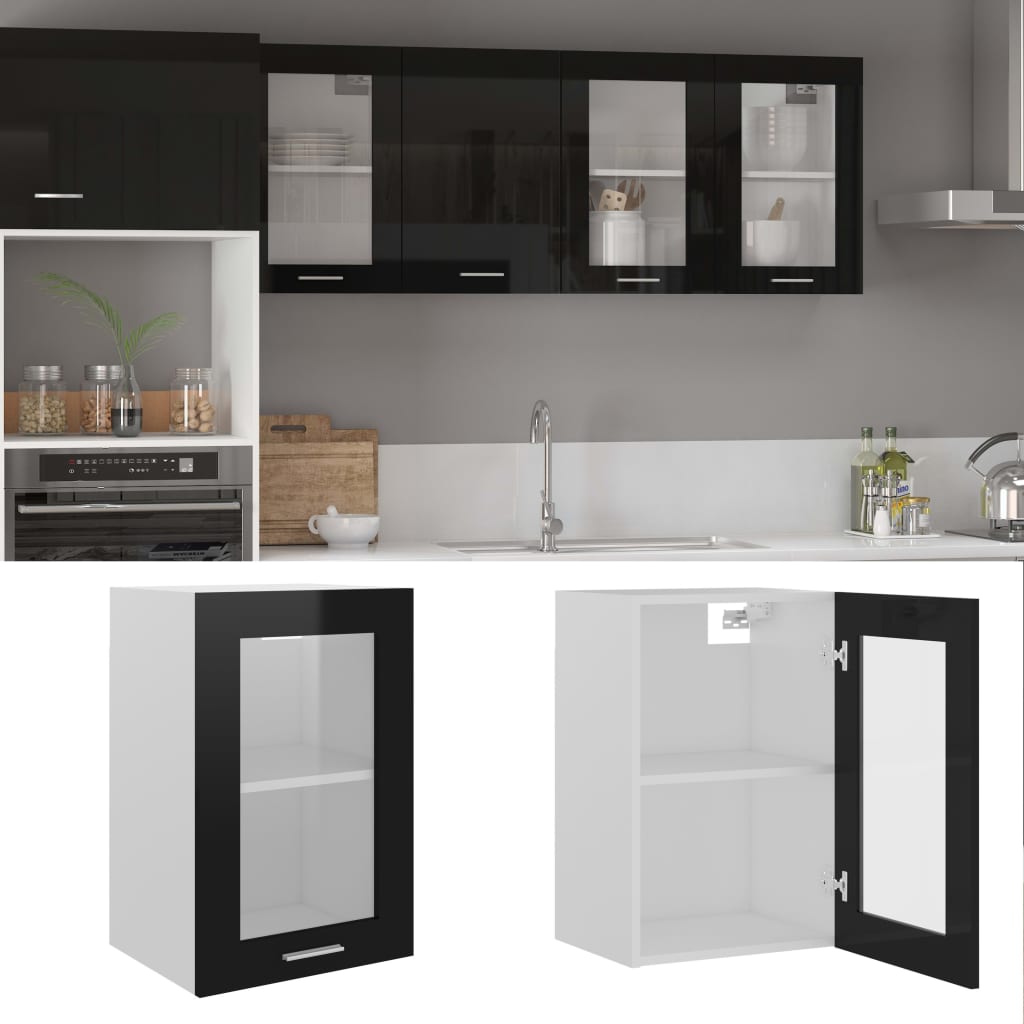 Berkfield Hanging Glass Cabinet High Gloss Black 40x31x60 cm Engineered Wood