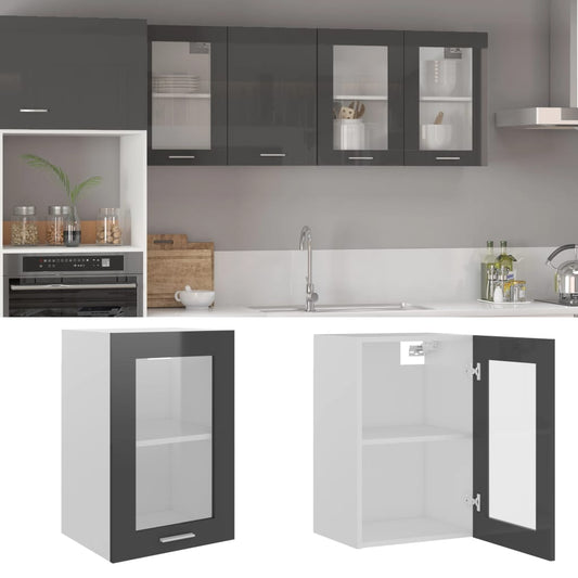 Berkfield Hanging Glass Cabinet High Gloss Grey 40x31x60 cm Engineered Wood
