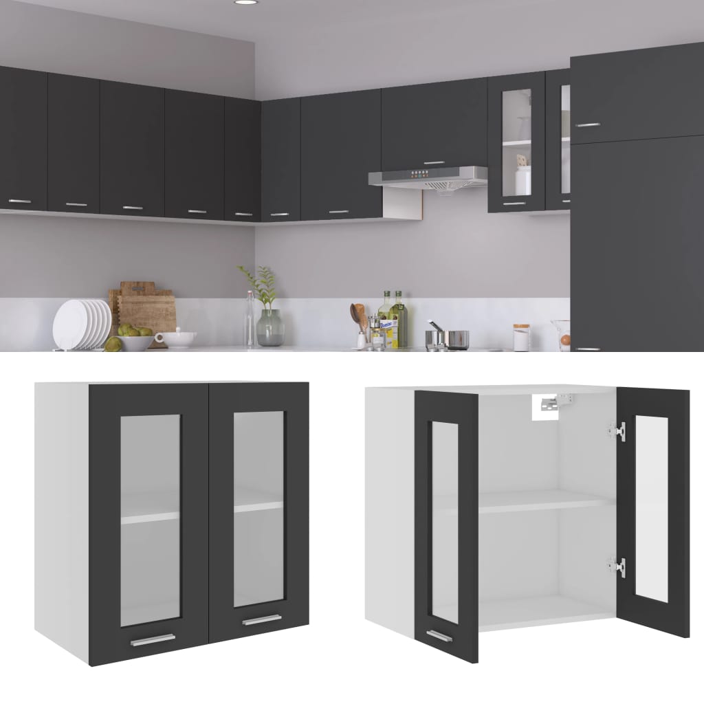 Berkfield Hanging Glass Cabinet Grey  60x31x60 cm Engineered Wood