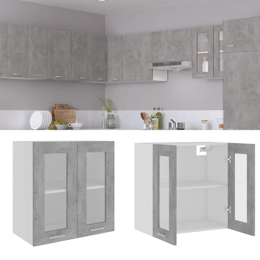 Berkfield Hanging Glass Cabinet Concrete Grey  60x31x60 cm Engineered Wood
