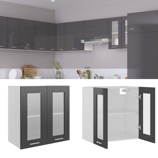 Berkfield Hanging Glass Cabinet High Gloss Grey  60x31x60 cm Engineered Wood