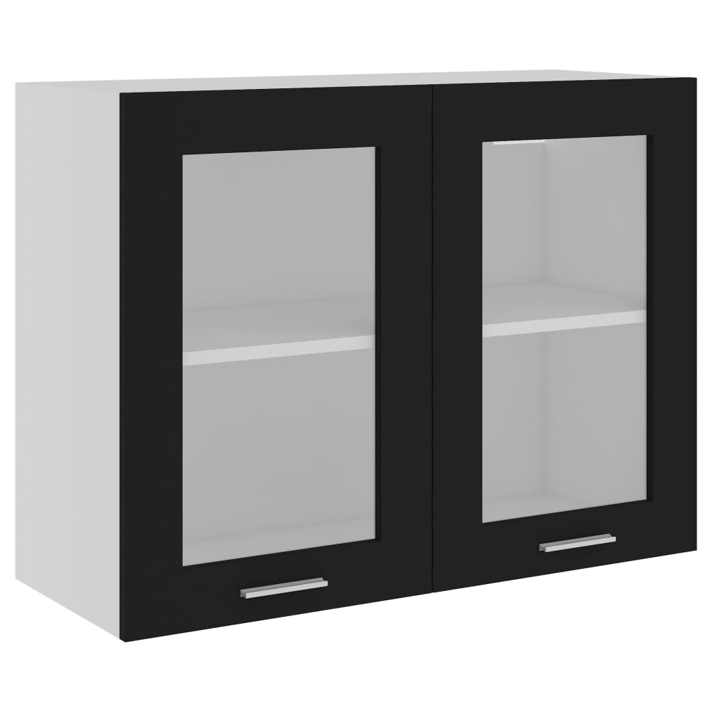 Berkfield Hanging Glass Cabinet Black 80x31x60 cm Engineered Wood