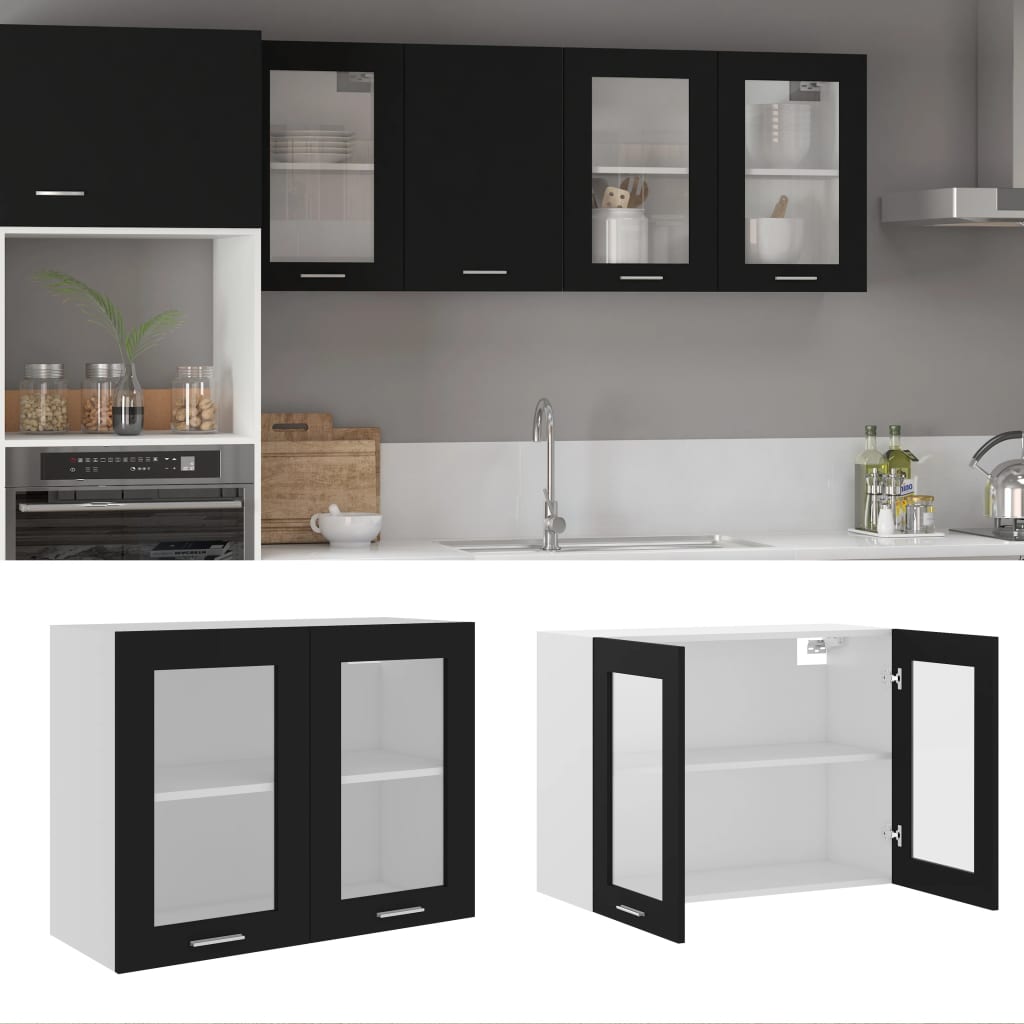 Berkfield Hanging Glass Cabinet Black 80x31x60 cm Engineered Wood