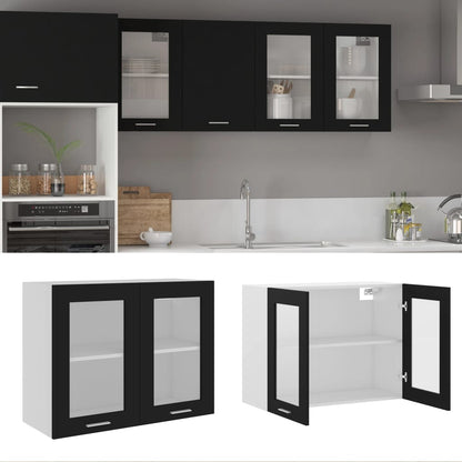 Berkfield Hanging Glass Cabinet Black 80x31x60 cm Engineered Wood