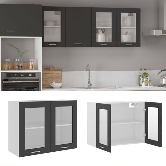 Berkfield Hanging Glass Cabinet Grey 80x31x60 cm Engineered Wood
