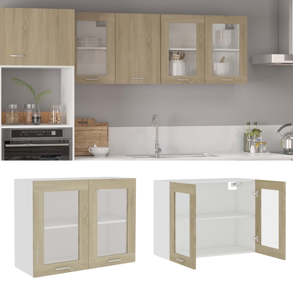 Berkfield Hanging Glass Cabinet Sonoma Oak 80x31x60 cm Engineered Wood