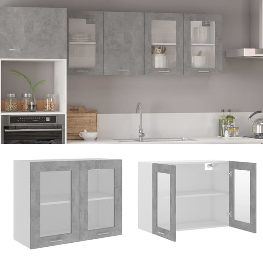 Berkfield Hanging Glass Cabinet Concrete Grey 80x31x60 cm Engineered Wood
