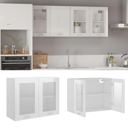 Berkfield Hanging Glass Cabinet High Gloss White 80x31x60 cm Engineered Wood