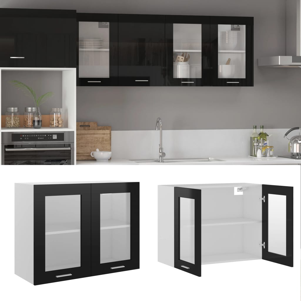 Berkfield Hanging Glass Cabinet High Gloss Black 80x31x60 cm Engineered Wood