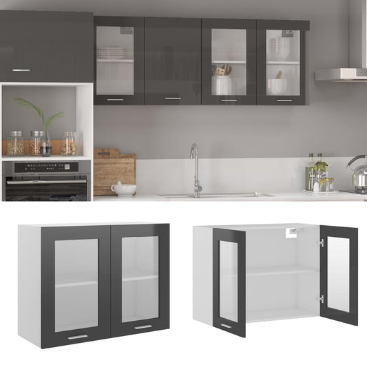 Berkfield Hanging Glass Cabinet High Gloss Grey 80x31x60 cm Engineered Wood