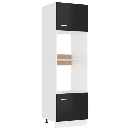 Berkfield Microwave Cabinet High Gloss Black 60x57x207 cm Engineered Wood