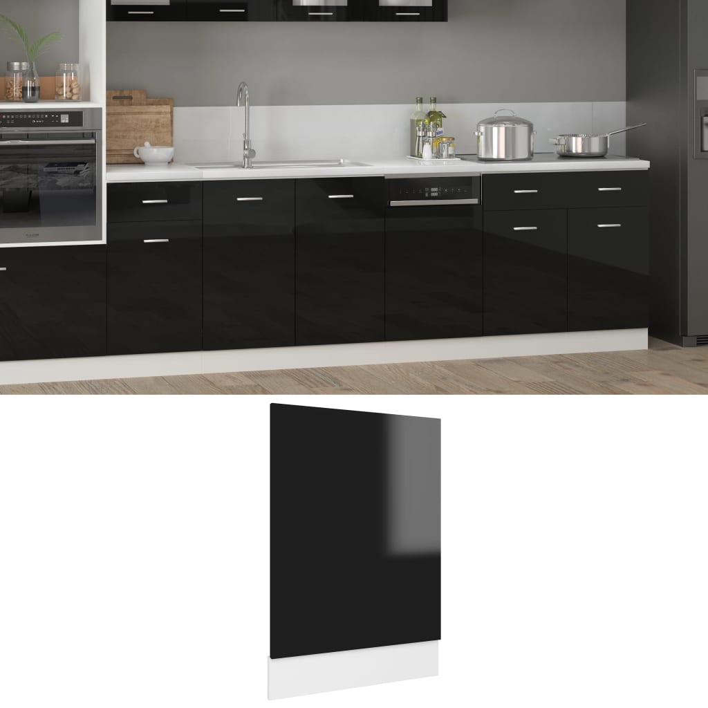 Berkfield Dishwasher Panel High Gloss Black 45x3x67 cm Engineered Wood