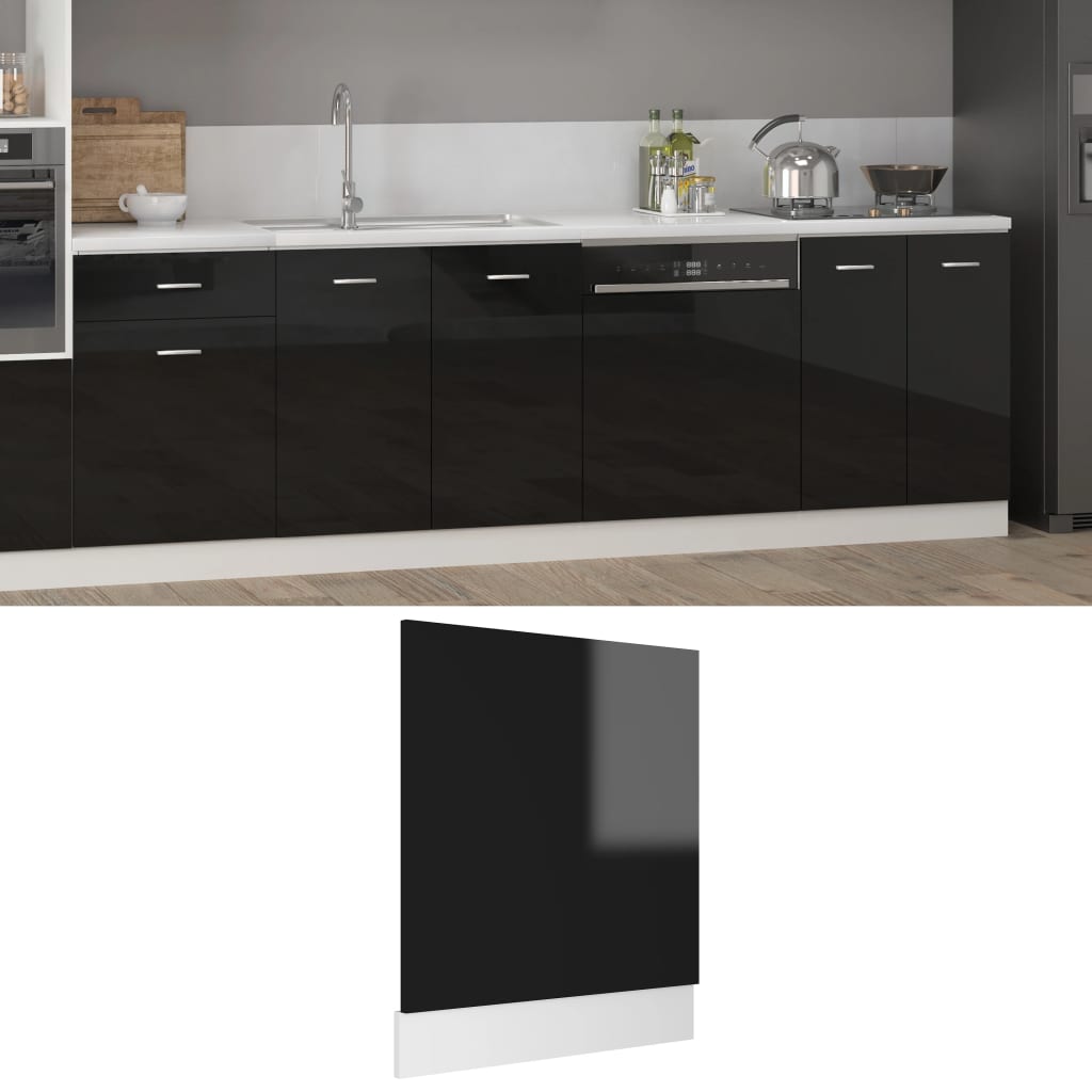 Berkfield Dishwasher Panel High Gloss Black 59.5x3x67 cm Engineered Wood