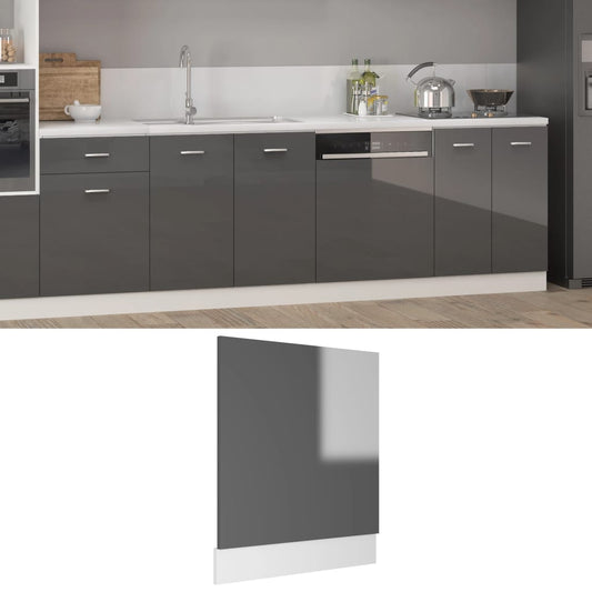 Berkfield Dishwasher Panel High Gloss Grey 59.5x3x67 cm Engineered Wood