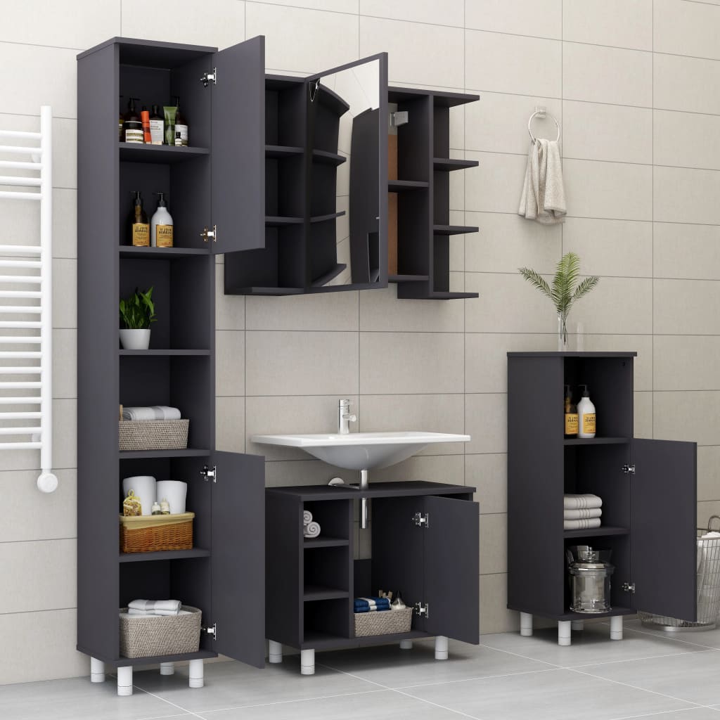 Berkfield Bathroom Cabinet Grey 30x30x95 cm Engineered Wood
