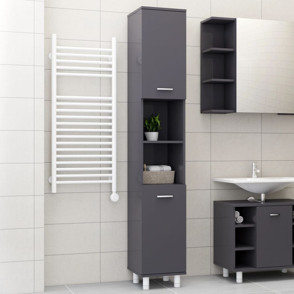 Berkfield Bathroom Cabinet High Gloss Grey 30x30x179 cm Engineered Wood