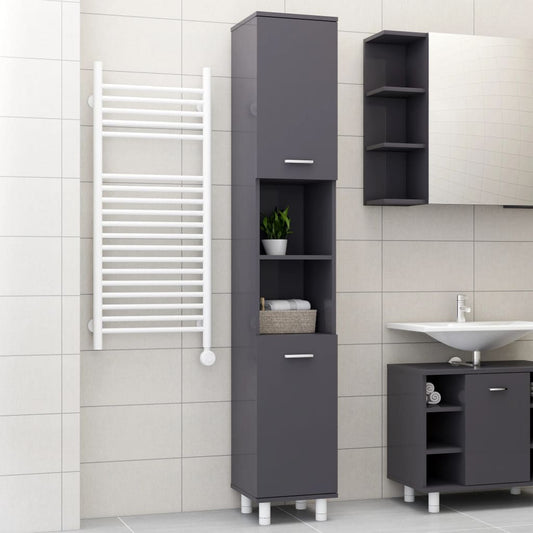 Berkfield Bathroom Cabinet High Gloss Grey 30x30x179 cm Engineered Wood