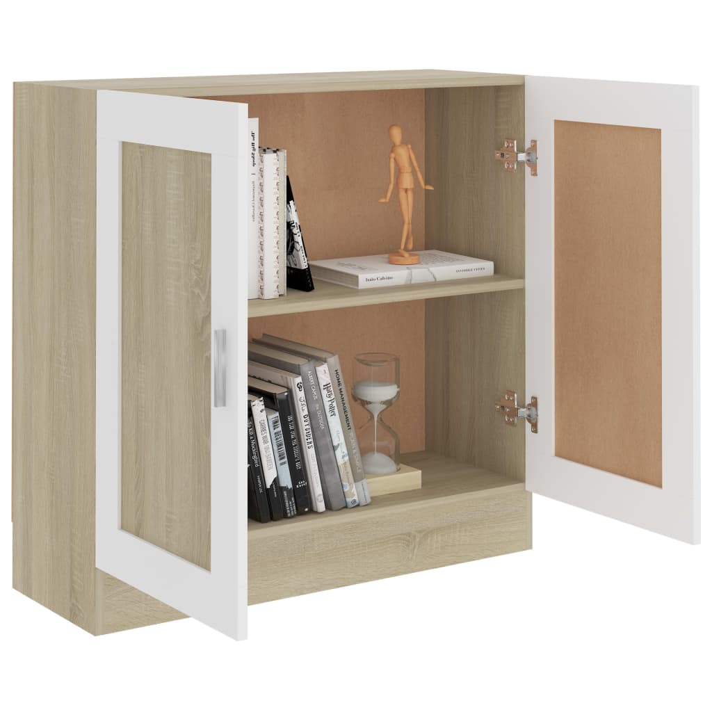 Berkfield Book Cabinet White and Sonoma Oak 82.5x30.5x80 cm Engineered Wood