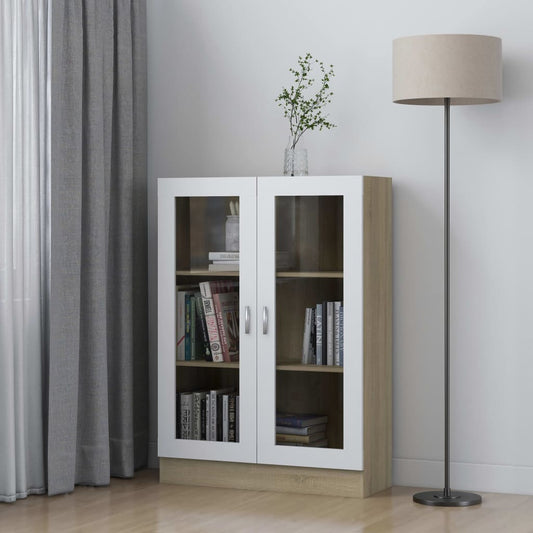 Berkfield Vitrine Cabinet White and Sonoma Oak 82.5x30.5x115 cm Engineered Wood