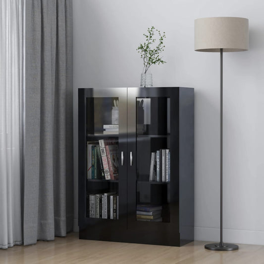 Berkfield Vitrine Cabinet High Gloss Black 82.5x30.5x115 cm Engineered Wood