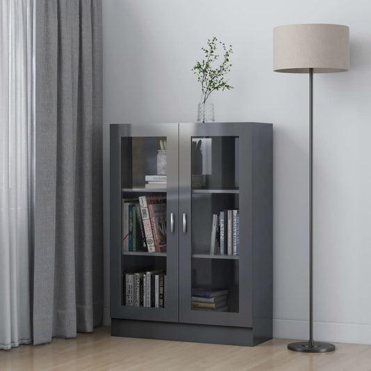 Berkfield Vitrine Cabinet High Gloss Grey 82.5x30.5x115 cm Engineered Wood