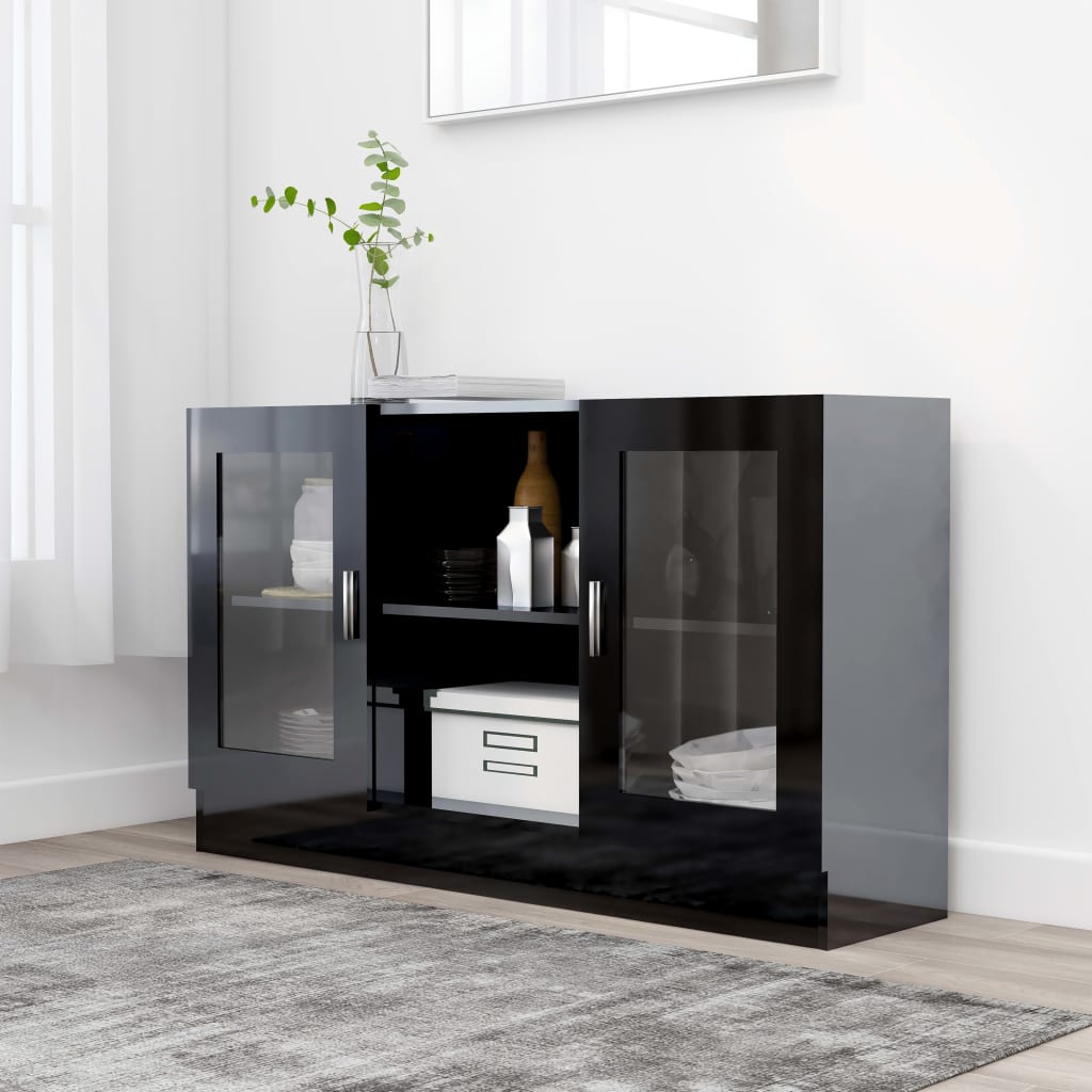 Berkfield Vitrine Cabinet High Gloss Black 120x30.5x70 cm Engineered Wood