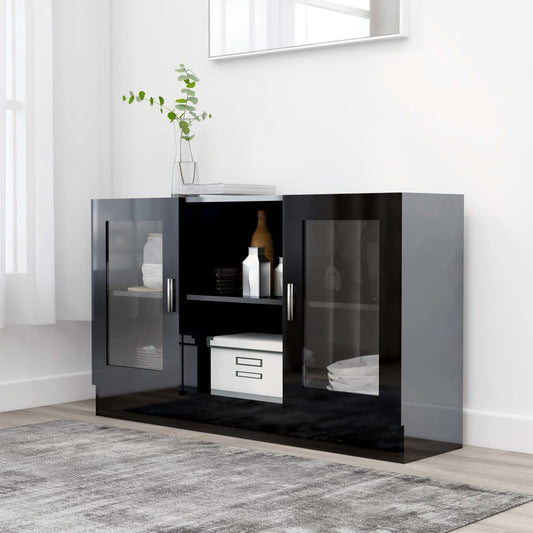 Berkfield Vitrine Cabinet High Gloss Black 120x30.5x70 cm Engineered Wood