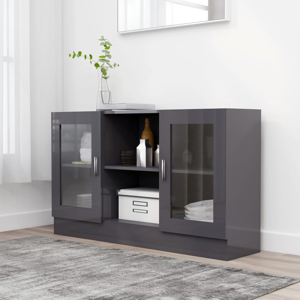 Berkfield Vitrine Cabinet High Gloss Grey 120x30.5x70 cm Engineered Wood