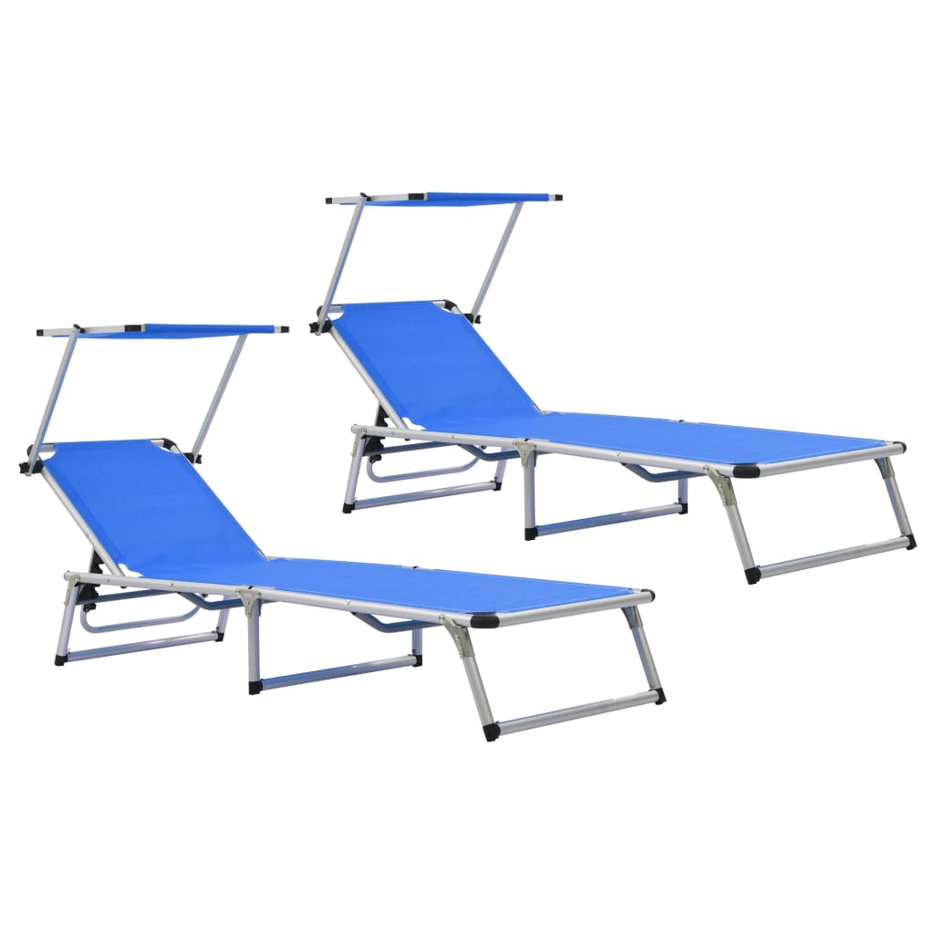 Berkfield Folding Sun Loungers with Roof 2 pcs Aluminium&Textilene Blue