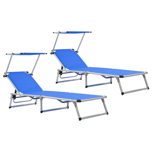 Berkfield Folding Sun Loungers with Roof 2 pcs Aluminium&Textilene Blue