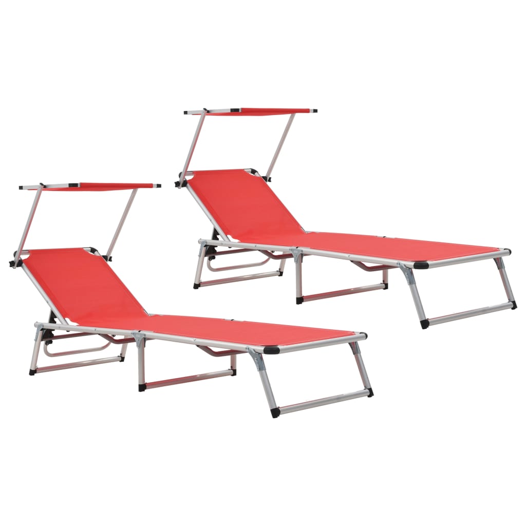Berkfield Folding Sun Loungers with Roof 2 pcs Aluminium&Textilene Red