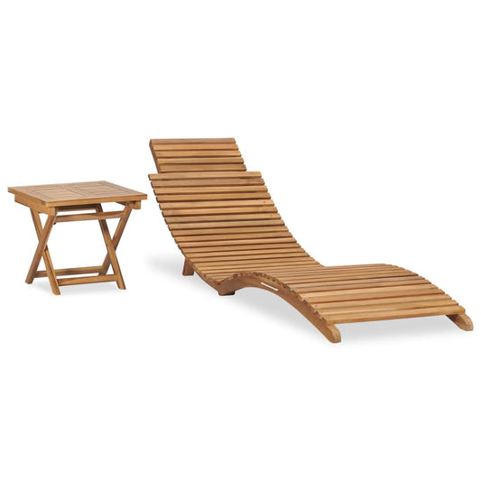 Berkfield Folding Sun Lounger with Table Solid Teak Wood