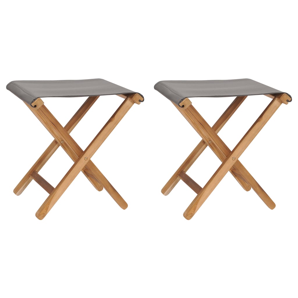 Berkfield Folding Chairs 2 pcs Solid Teak Wood and Fabric Dark Grey