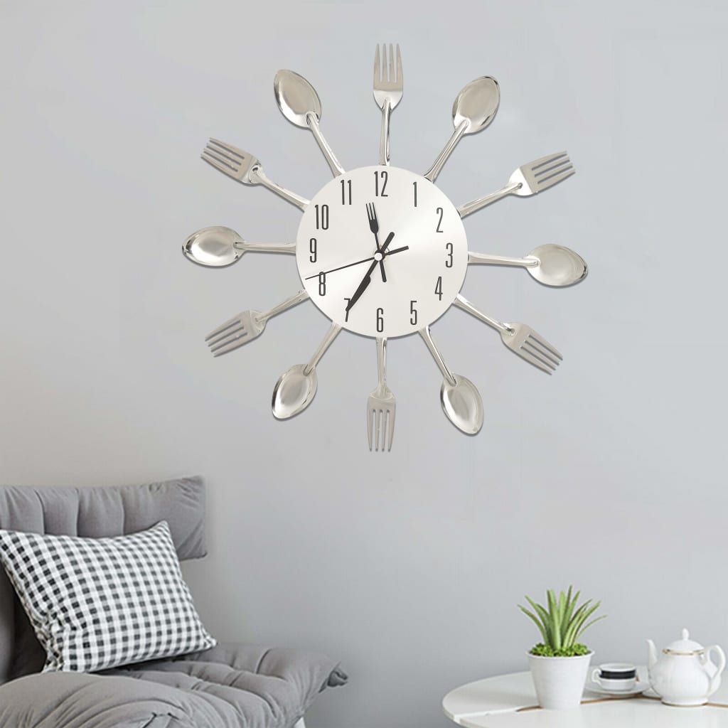 Berkfield Wall Clock with Spoon and Fork Design Silver 31 cm Aluminium