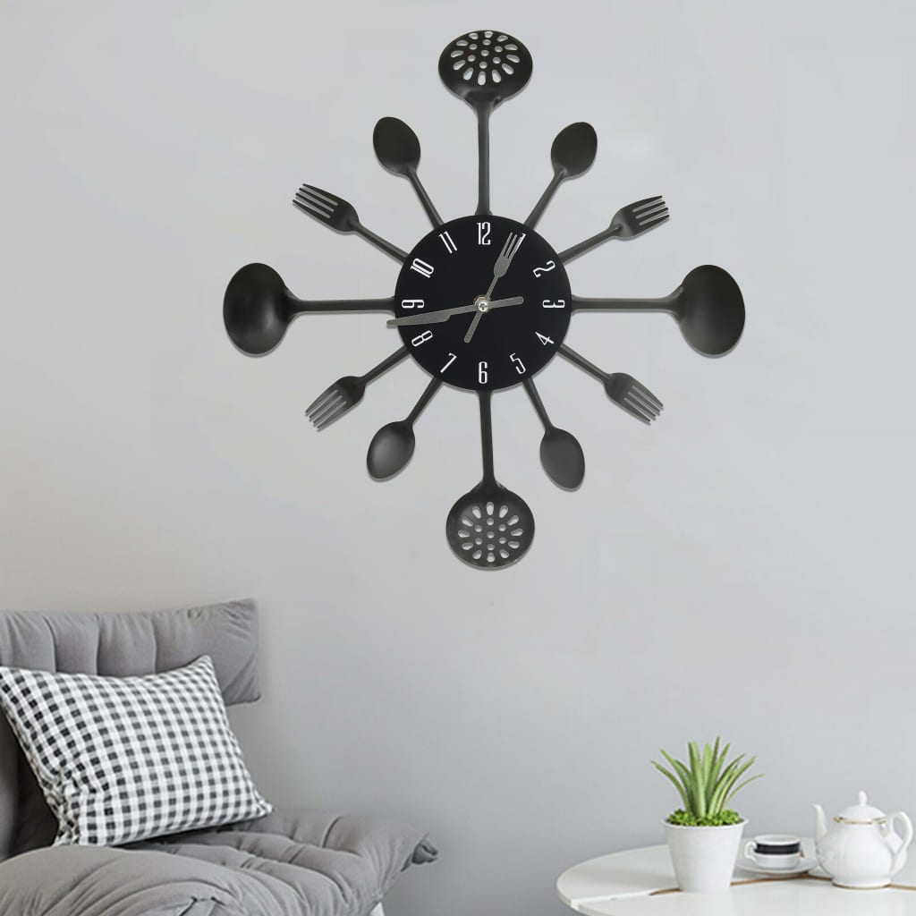 Berkfield Wall Clock with Spoon and Fork Design Black 40 cm Aluminium