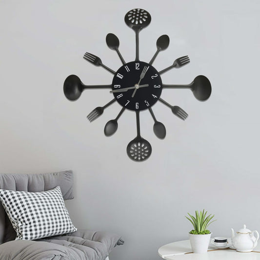 Berkfield Wall Clock with Spoon and Fork Design Black 40 cm Aluminium