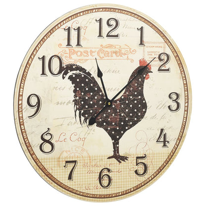 Berkfield Wall Clock with Chicken Design Multicolour 60 cm MDF