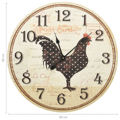 Berkfield Wall Clock with Chicken Design Multicolour 60 cm MDF