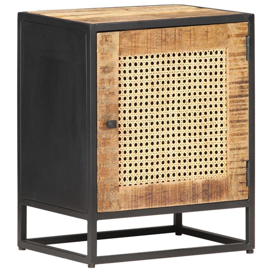 Berkfield Bedside Cabinet 40x30x50 cm Rough Mango Wood and Natural Cane