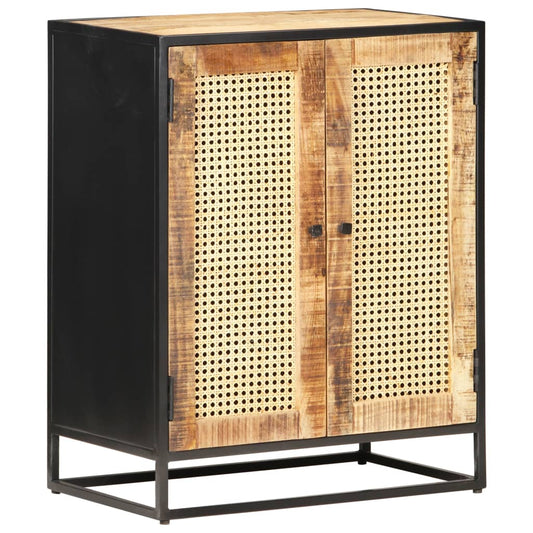 Berkfield Sideboard 60x35x75 cm Rough Mango Wood and Natural Cane