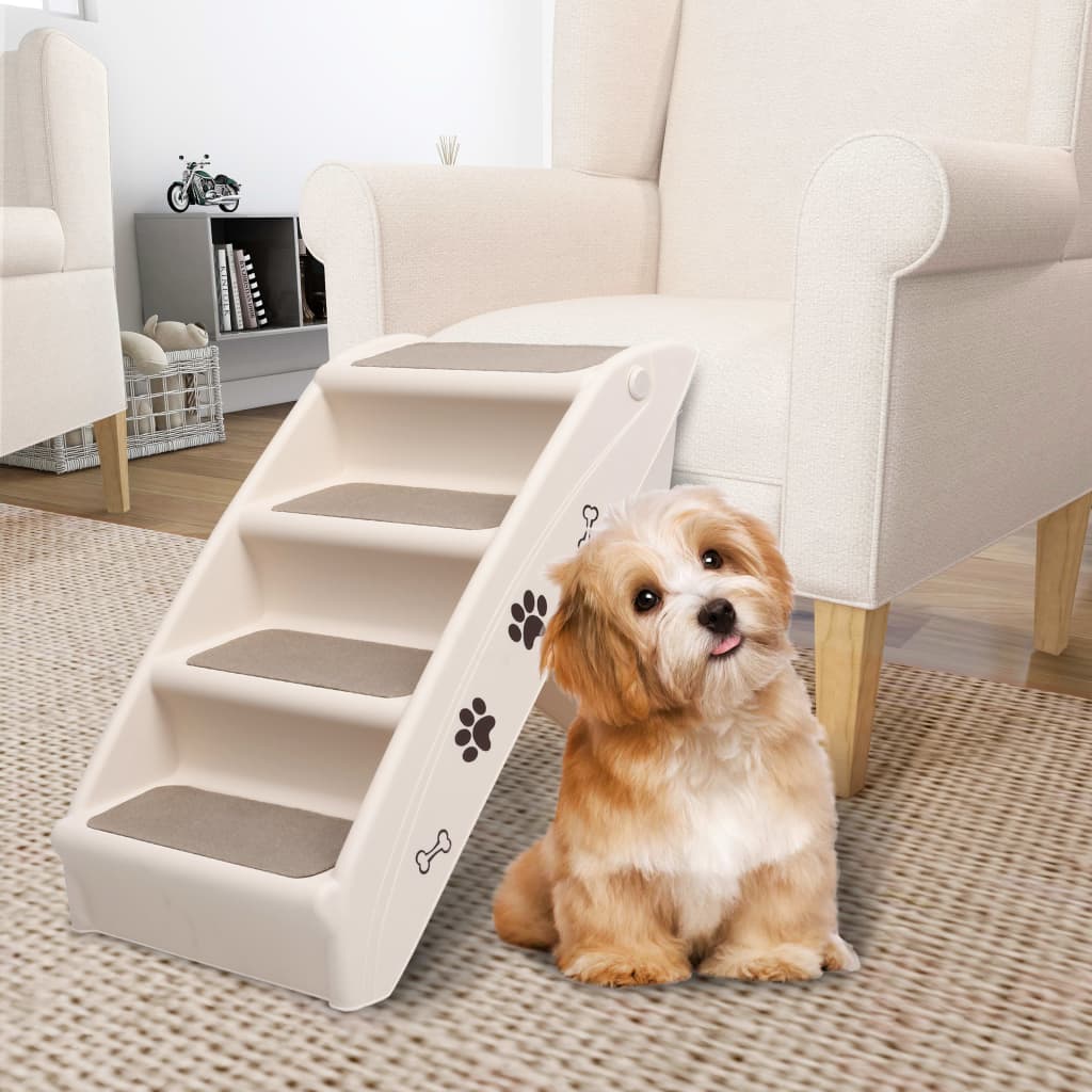 Berkfield Folding Dog Stairs Cream 62x40x49.5 cm