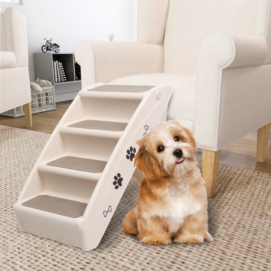 Berkfield Folding Dog Stairs Cream 62x40x49.5 cm