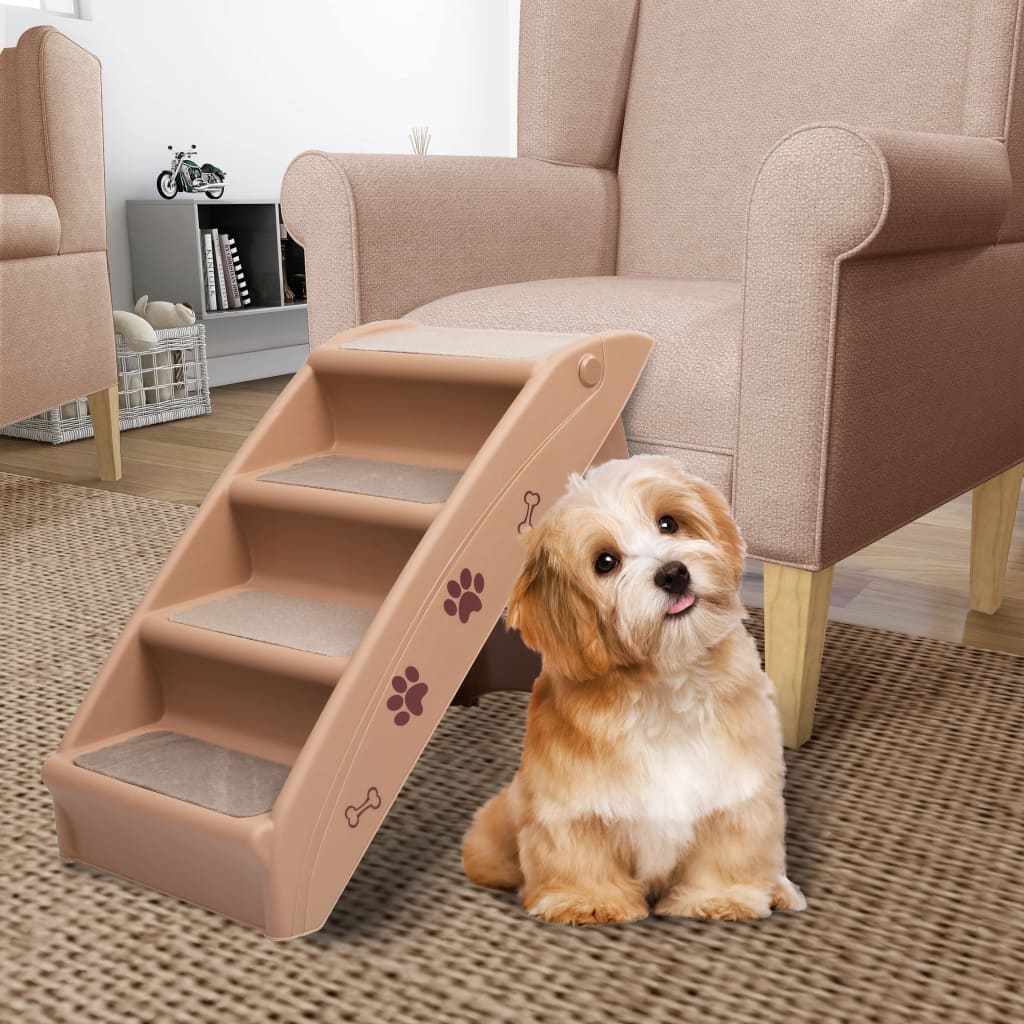 Berkfield Folding Dog Stairs Brown 62x40x49.5 cm