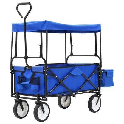 Berkfield Folding Hand Trolley with Canopy Steel Blue