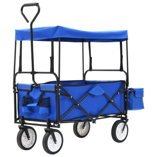 Berkfield Folding Hand Trolley with Canopy Steel Blue