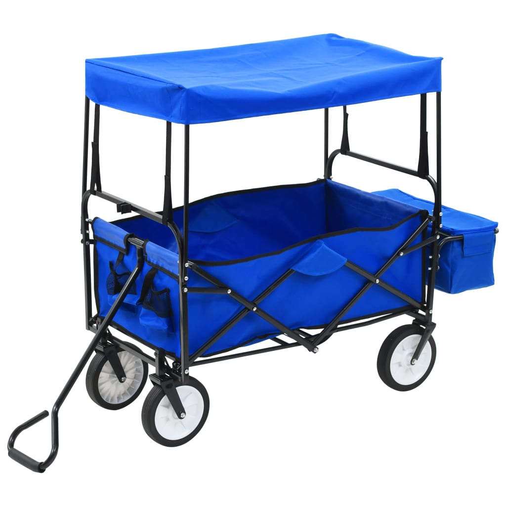 Berkfield Folding Hand Trolley with Canopy Steel Blue