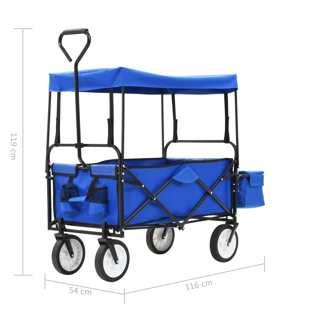 Berkfield Folding Hand Trolley with Canopy Steel Blue