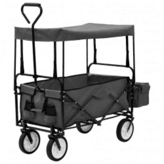 Berkfield Folding Hand Trolley with Canopy Steel Grey